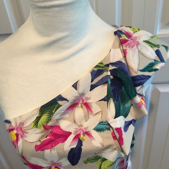 Express 12 Tropical Floral One Shoulder Ruched Dress - Picture 2 of 11